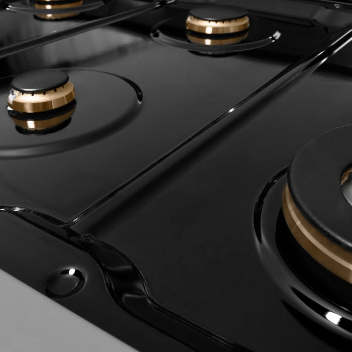 ZLINE Autograph Edition 48 in. 6.7 cu. ft. Paramount Double Oven Gas Range with 8 Burner Cooktop in Stainless Steel and Polished Nickel Helix Handles and Knob Accents (SGRZ-48-KPN)