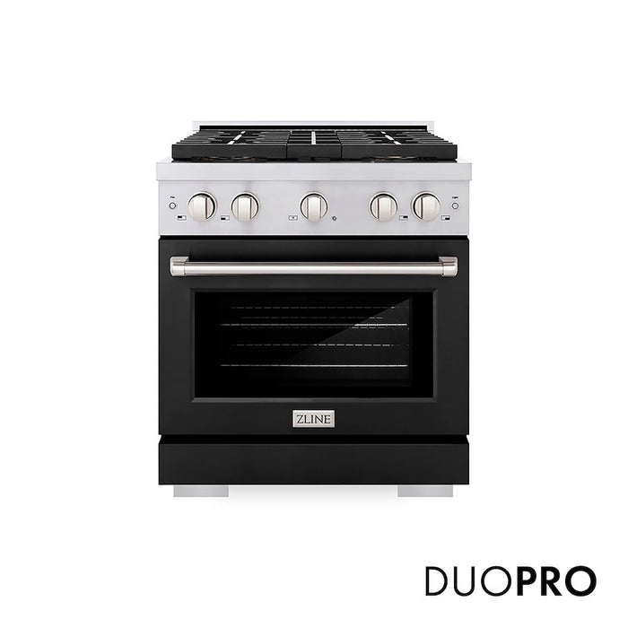 ZLINE 30 in. 4.2 cu. ft. Paramount Gas Range with 4 Burner DuoPro™ Cooktop and Convection Gas Oven with Black Matte Door (PSGR-BLM-30)