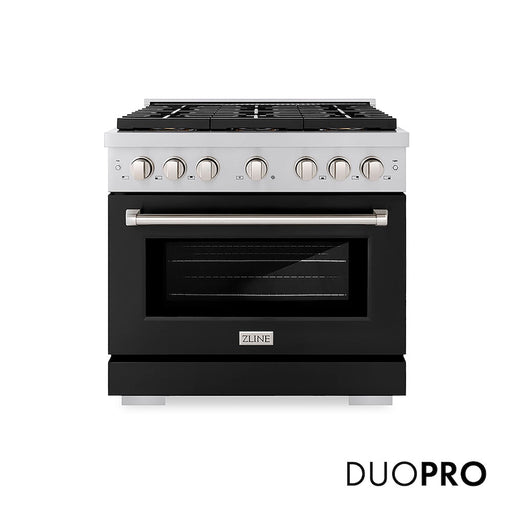 ZLINE 36 in. 5.2 cu. ft. Paramount Gas Range with 6 Burner DuoPro™ Cooktop and Convection Gas Oven with Black Matte Door (PSGR-BLM-36)