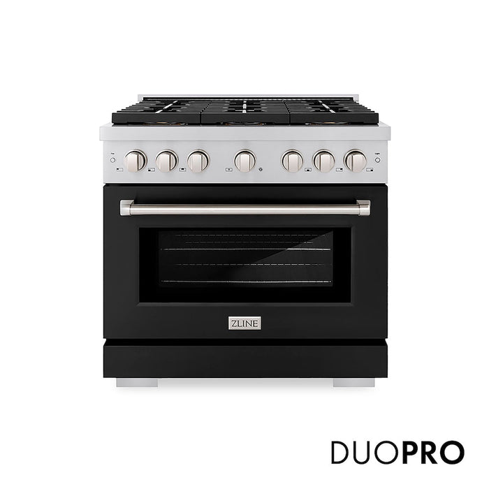 ZLINE 36 in. 5.2 cu. ft. Paramount Gas Range with 6 Burner DuoPro™ Cooktop and Convection Gas Oven with Black Matte Door (PSGR-BLM-36)