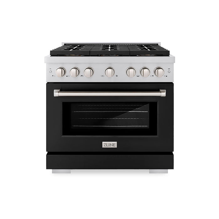 ZLINE 36 in. 5.2 cu. ft. Paramount Gas Range with 6 Burner DuoPro™ Cooktop and Convection Gas Oven with Black Matte Door (PSGR-BLM-36)