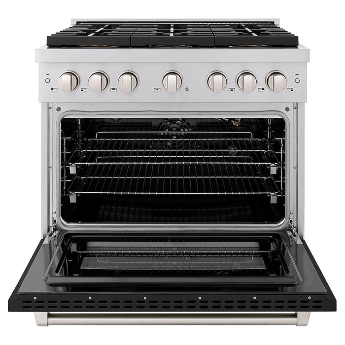 ZLINE 36 in. 5.2 cu. ft. Paramount Gas Range with 6 Burner DuoPro™ Cooktop and Convection Gas Oven with Black Matte Door (PSGR-BLM-36)