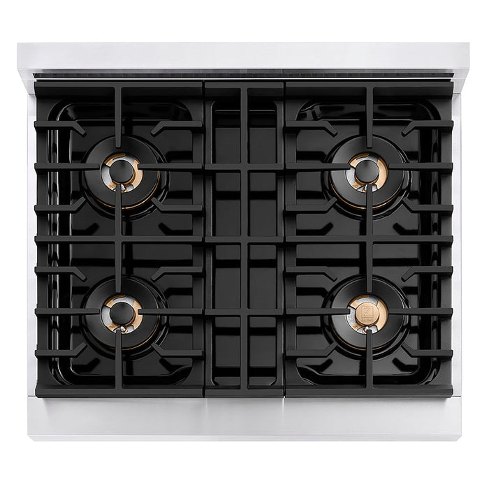 ZLINE 30 in. 4.2 cu. ft. Paramount Gas Range with 4 Burner DuoPro™ Cooktop and Convection Gas Oven with White Matte Door (PSGR-WM-30)