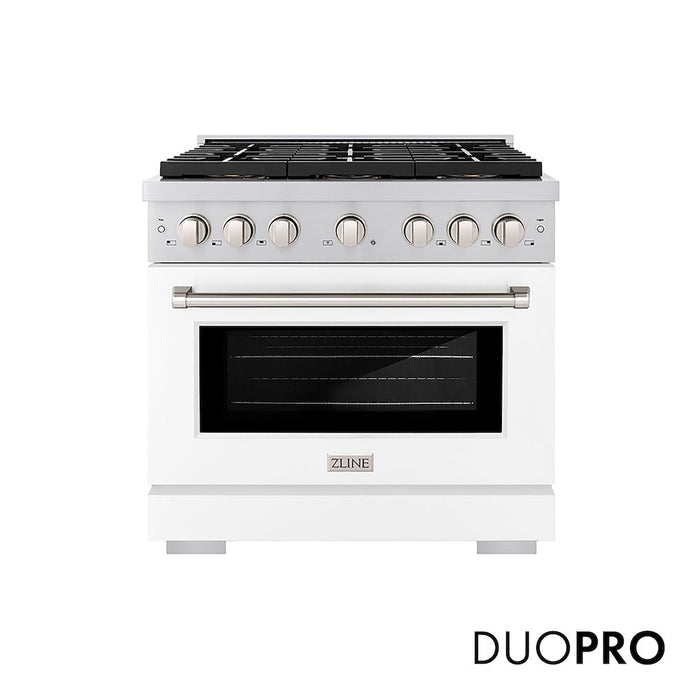 ZLINE 36 in. 5.2 cu. ft. Paramount Gas Range with 6 Burner DuoPro™ Cooktop and Convection Gas Oven with White Matte Door (PSGR-WM-36)
