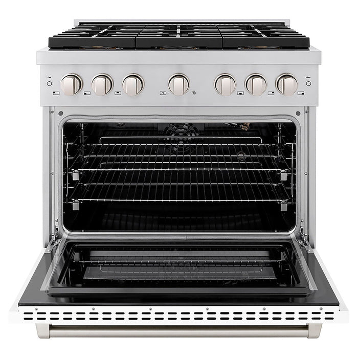 ZLINE 36 in. 5.2 cu. ft. Paramount Gas Range with 6 Burner DuoPro™ Cooktop and Convection Gas Oven with White Matte Door (PSGR-WM-36)