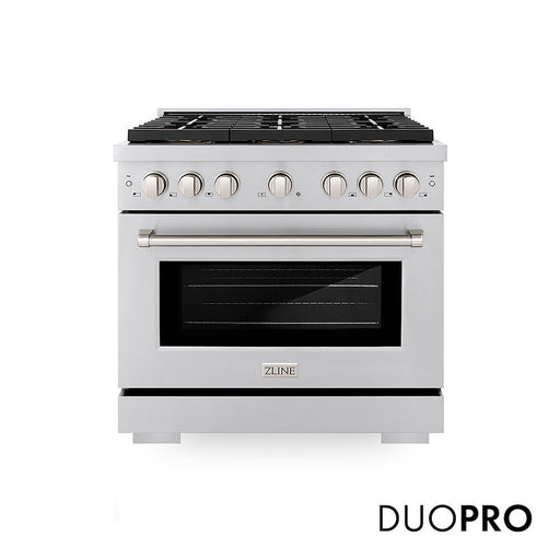 ZLINE 36 in. 5.2 cu. ft. Paramount Gas Range with 6 Burner DuoPro™ Cooktop and Convection Gas Oven in Stainless Steel (PSGR36)