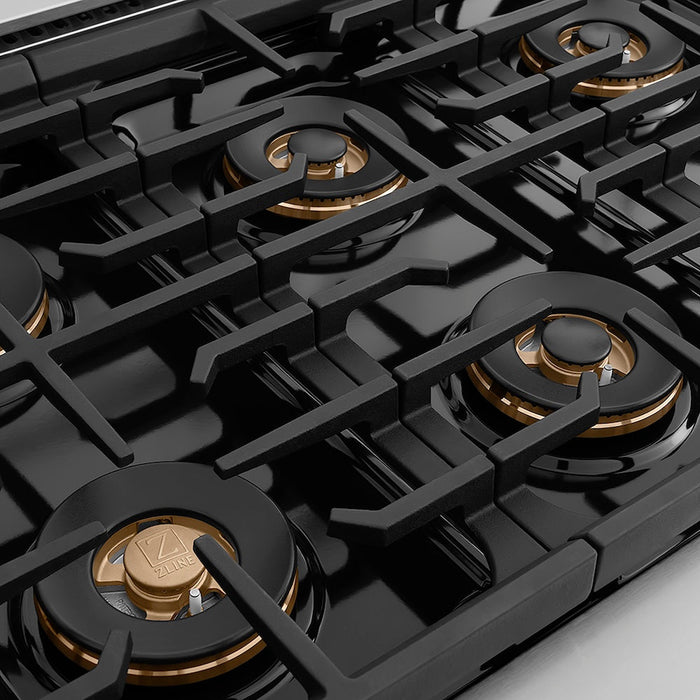 ZLINE Autograph Edition 36 in. 5.2 cu. ft. Paramount Gas Range with 6 Burner DuoPro™ Cooktop and Convection Gas Oven in Stainless Steel and Champagne Bronze Accents (PSGRZ-36-CB)