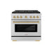 ZLINE Autograph Edition 36 in. 5.2 cu. ft. Paramount Gas Range with 6 Burner DuoPro™ Cooktop and Convection Gas Oven in Stainless Steel and Champagne Bronze Accents (PSGRZ-36-CB)