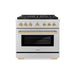 ZLINE Autograph Edition 36 in. 5.2 cu. ft. Paramount Gas Range with 6 Burner DuoPro™ Cooktop and Convection Gas Oven in Stainless Steel and Polished Gold Accents (PSGRZ-36-G)