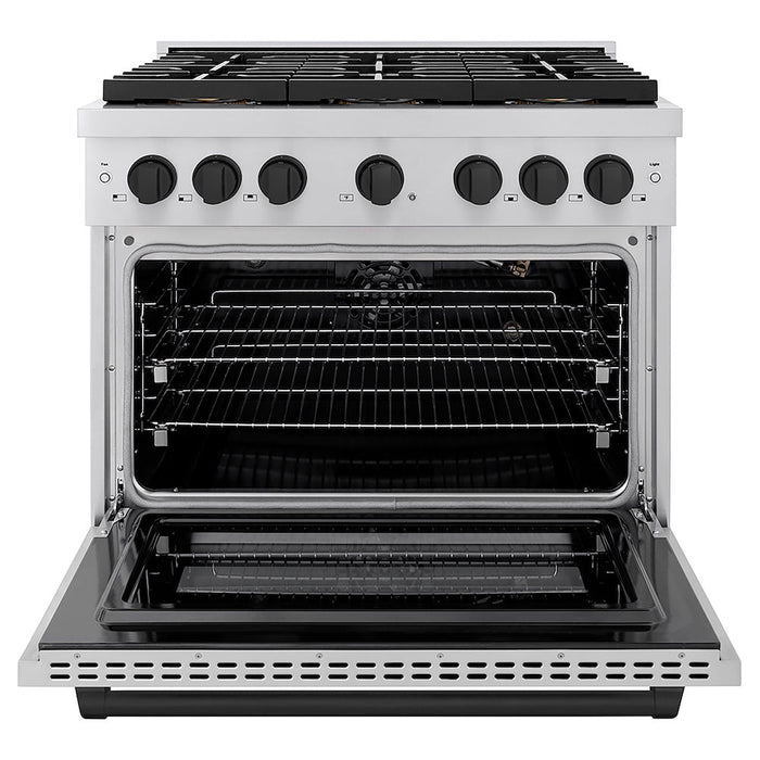 ZLINE Autograph Edition 36 in. 5.2 cu. ft. Paramount Gas Range with 6 Burner DuoPro™ Cooktop and Convection Gas Oven in Stainless Steel and Matte Black Accents (PSGRZ-36-MB)