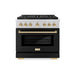 ZLINE Autograph Edition 36 in. 5.2 cu. ft. Paramount Gas Range with 6 Burner DuoPro™ Cooktop and Convection Gas Oven with Black Matte Door and Polished Gold Accents (PSGRZ-BLM-36-G)