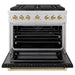 ZLINE Autograph Edition 36 in. 5.2 cu. ft. Paramount Gas Range with 6 Burner DuoPro™ Cooktop and Convection Gas Oven with Black Matte Door and Polished Gold Accents (PSGRZ-BLM-36-G)