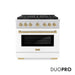 ZLINE Autograph Edition 36 in. 5.2 cu. ft. Paramount Gas Range with 6 Burner DuoPro™ Cooktop and Convection Gas Oven with White Matte Door and Champagne Bronze Accents (PSGRZ-WM-36-CB)