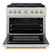 ZLINE Autograph Edition 36 in. 5.2 cu. ft. Paramount Gas Range with 6 Burner DuoPro™ Cooktop and Convection Gas Oven with White Matte Door and Polished Gold Accents (PSGRZ-WM-36-G)