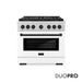 ZLINE Autograph Edition 36 in. 5.2 cu. ft. Paramount Gas Range with 6 Burner DuoPro™ Cooktop and Convection Gas Oven with White Matte Door and Matte Black Accents (PSGRZ-WM-36-MB)