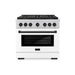 ZLINE Autograph Edition 36 in. 5.2 cu. ft. Paramount Gas Range with 6 Burner DuoPro™ Cooktop and Convection Gas Oven with White Matte Door and Matte Black Accents (PSGRZ-WM-36-MB)