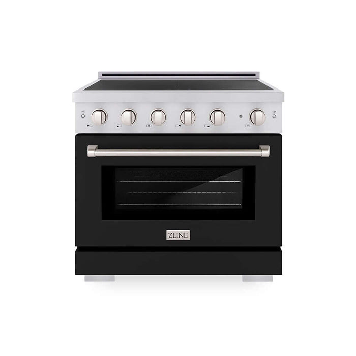 ZLINE 36 in. 5.2 cu. ft. Paramount Induction Range with 5 Element Cooktop and Electric Convection Oven in Stainless Steel with Black Matte Door (SINR-BLM-36)