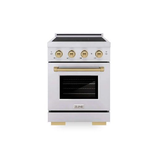 ZLINE Autograph Edition 24 in. 3.2 cu. ft. Paramount Induction Range with 3 Element Cooktop and Electric Convection Oven in Stainless Steel with Champagne Bronze Accents (SINRZ-24-CB)