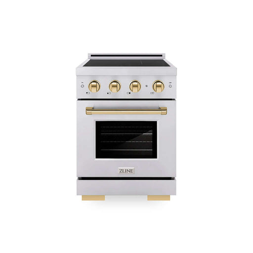 ZLINE Autograph Edition 24 in. 3.2 cu. ft. Paramount Induction Range with 3 Element Cooktop and Electric Convection Oven in Stainless Steel with Polished Gold Accents (SINRZ-24-G)