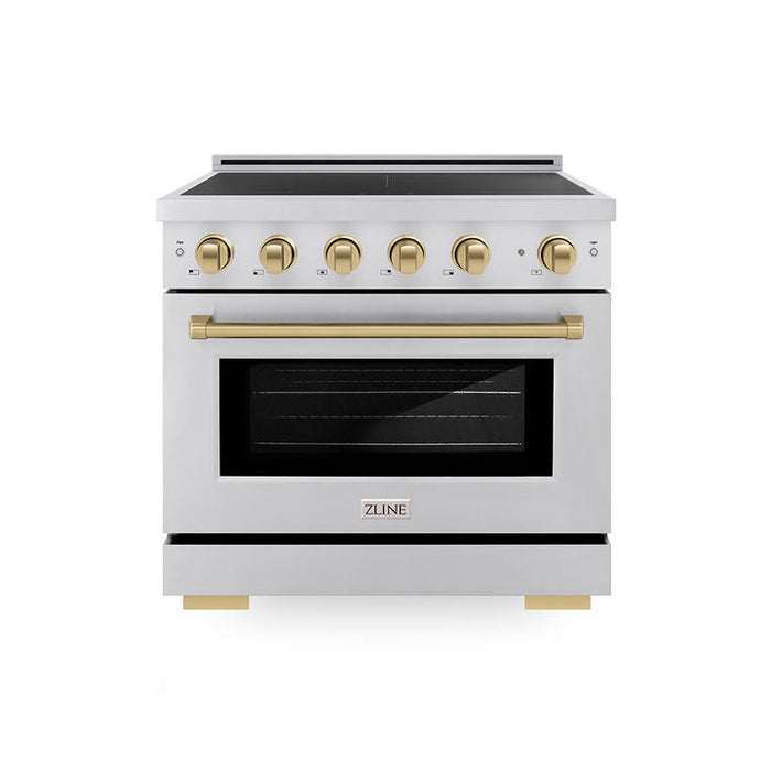 ZLINE Autograph Edition 36 in. 5.2 cu. ft. Paramount Induction Range with 5 Element Cooktop and Electric Convection Oven in Stainless Steel with Champagne Bronze Accents (SINRZ-36-CB)