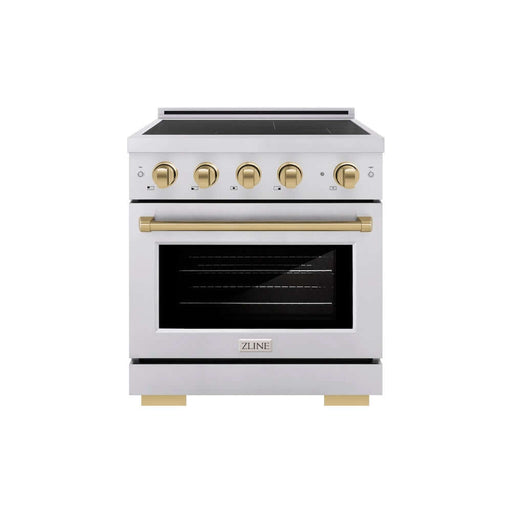 ZLINE Autograph Edition 30 in. 4.2 cu. ft. Paramount Induction Range with 4 Element Cooktop and Electric Convection Oven in Stainless Steel with Champagne Bronze Accents (SINRZ-30-CB)