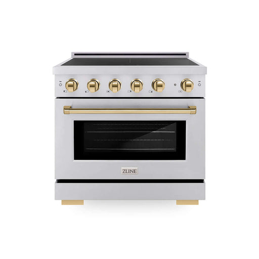 ZLINE Autograph Edition 36 in. 5.2 cu. ft. Paramount Induction Range with 5 Element Cooktop and Electric Convection Oven in Stainless Steel with Polished Gold Accents (SINRZ-36-G)
