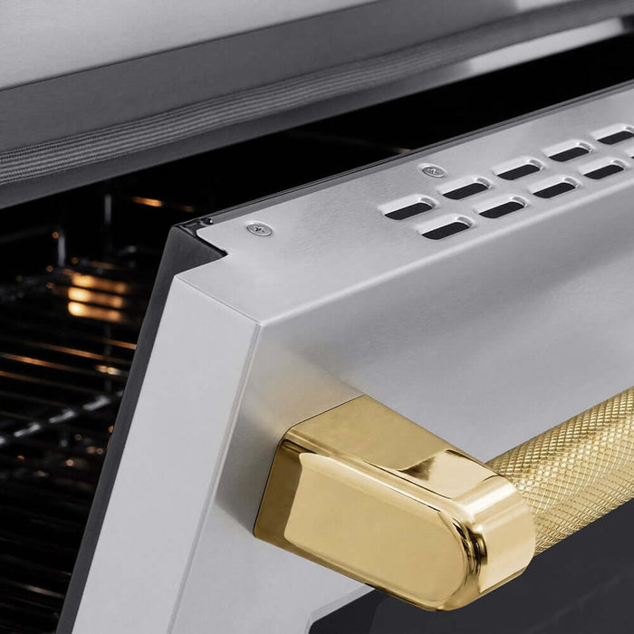 ZLINE Autograph Edition 36 in. 5.2 cu. ft. Paramount Induction Range with 5 Element Cooktop and Electric Convection Oven in Stainless Steel with Polished Gold Helix Handle and Knob Accents (SINRZ-36-KG)
