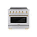 ZLINE Autograph Edition 36 in. 5.2 cu. ft. Paramount Induction Range with 5 Element Cooktop and Electric Convection Oven in Stainless Steel with Polished Gold Helix Handle and Knob Accents (SINRZ-36-KG)