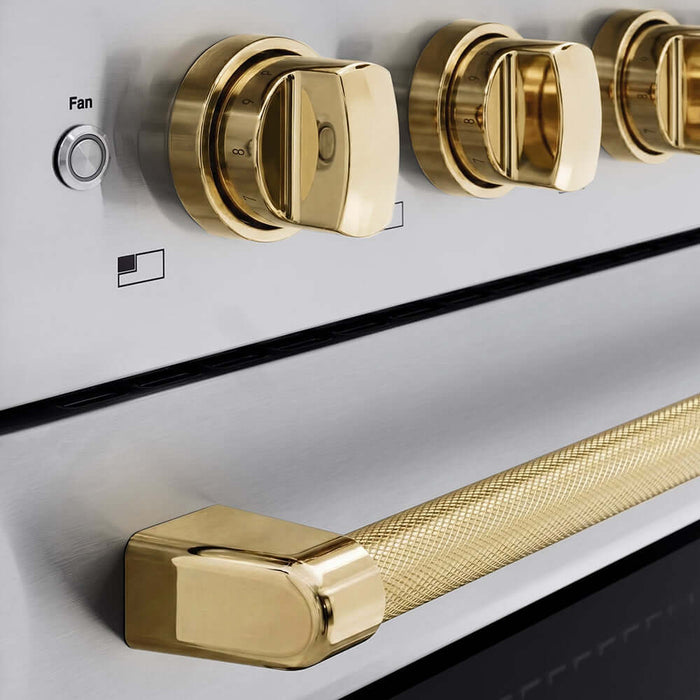 ZLINE Autograph Edition 36 in. 5.2 cu. ft. Paramount Induction Range with 5 Element Cooktop and Electric Convection Oven in Stainless Steel with Polished Gold Helix Handle and Knob Accents (SINRZ-36-KG)
