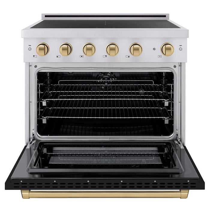 ZLINE Autograph Edition 36 in. 5.2 cu. ft. Paramount Induction Range with 5 Element Cooktop and Electric Convection Oven in Stainless Steel with Black Matte Door and Champagne Bronze Accents (SINRZ-BLM-36-CB)