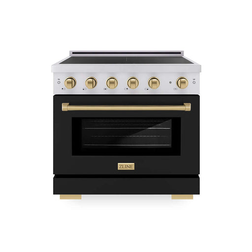ZLINE Autograph Edition 36 in. 5.2 cu. ft. Paramount Induction Range with 5 Element Cooktop and Electric Convection Oven in Stainless Steel with Black Matte Door and Champagne Bronze Accents (SINRZ-BLM-36-CB)