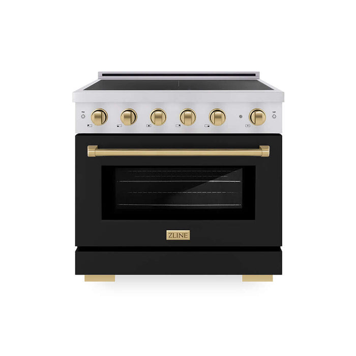 ZLINE Autograph Edition 36 in. 5.2 cu. ft. Paramount Induction Range with 5 Element Cooktop and Electric Convection Oven in Stainless Steel with Black Matte Door and Champagne Bronze Accents (SINRZ-BLM-36-CB)