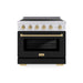 ZLINE Autograph Edition 36 in. 5.2 cu. ft. Paramount Induction Range with 5 Element Cooktop and Electric Convection Oven in Stainless Steel with Black Matte Door and Champagne Bronze Accents (SINRZ-BLM-36-CB)