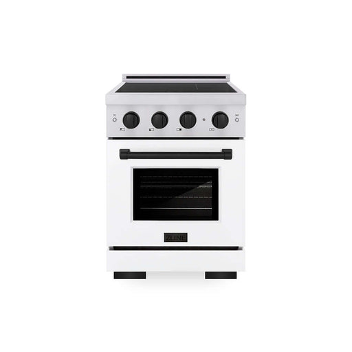 ZLINE Autograph Edition 24 in. 3.2 cu. ft. Paramount Induction Range with 3 Element Cooktop and Electric Convection Oven in Stainless Steel with White Matte Door and Matte Black Accents (SINRZ-WM-24-MB)