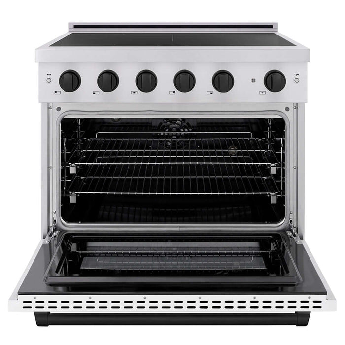 ZLINE Autograph Edition 36 in. 5.2 cu. ft. Paramount Induction Range with 5 Element Cooktop and Electric Convection Oven in Stainless Steel with White Matte Door and Matte Black Accents (SINRZ-WM-36-MB)