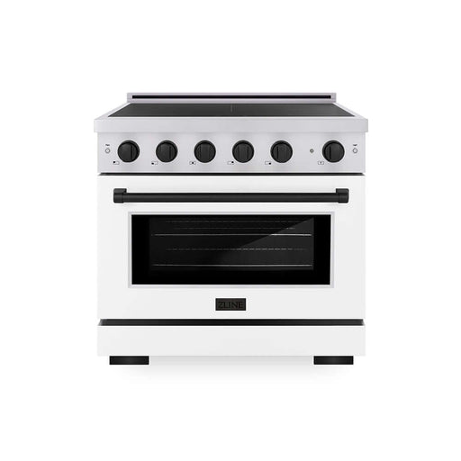 ZLINE Autograph Edition 36 in. 5.2 cu. ft. Paramount Induction Range with 5 Element Cooktop and Electric Convection Oven in Stainless Steel with White Matte Door and Matte Black Accents (SINRZ-WM-36-MB)