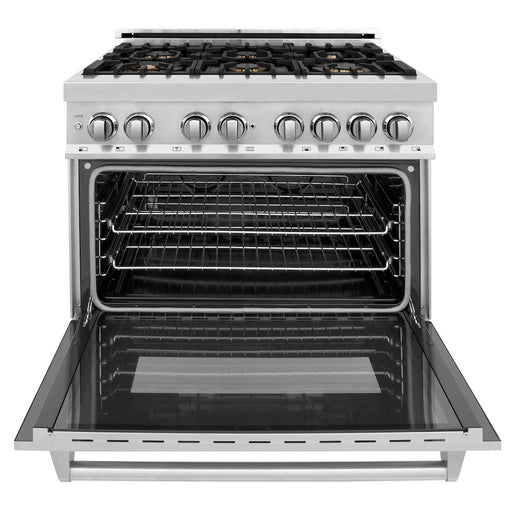 ZLINE 36 in. 4.6 cu. ft. Legacy Dual Fuel Range with Gas Cooktop and Electric Convection Oven in Stainless Steel with 6 Brass Burners and Griddle (RA-BR-GR-36)