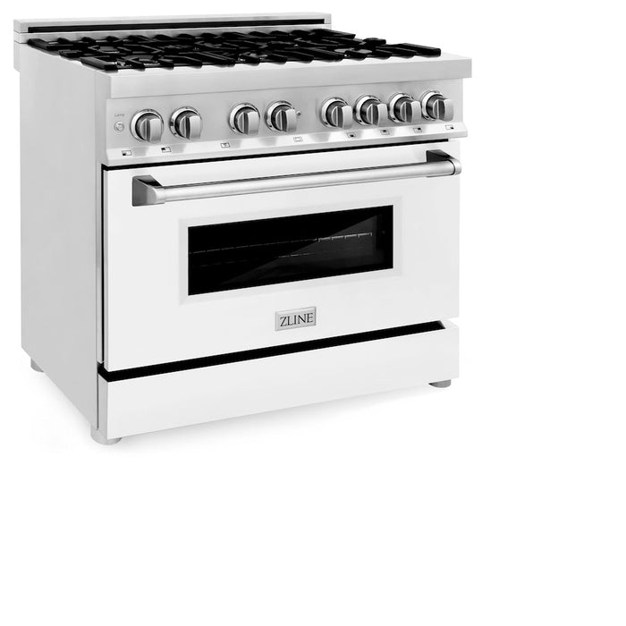 ZLINE 36 in. 4.6 cu. ft. Legacy Dual Fuel Range with 6 Burner Gas Cooktop and Electric Convection Oven in Stainless Steel with Griddle and White Matte Door (RA-WM-GR-36)