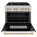ZLINE Autograph Edition 36 in. 4.6 cu. ft. Legacy Dual Fuel Range with 6 Burner Gas Cooktop and Electric Convection Oven in Stainless Steel with White Matte Door and Polished Gold Accents (RAZ-WM-36-G)
