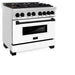 ZLINE Autograph Edition 36 in. 4.6 cu. ft. Legacy Dual Fuel Range with 6 Burner Gas Cooktop and Electric Convection Oven in Stainless Steel with White Matte Door and Matte Black Accents (RAZ-WM-36-MB)