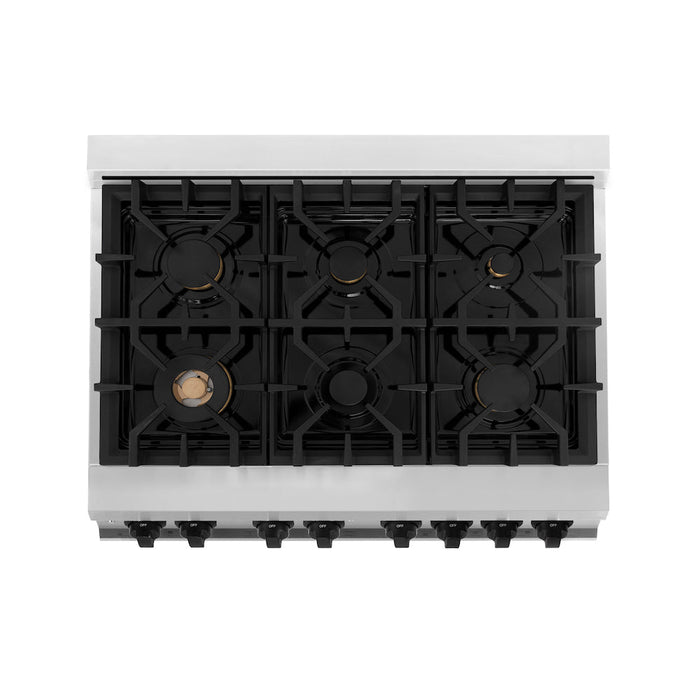 ZLINE Autograph Edition 36 in. 4.6 cu. ft. Legacy Dual Fuel Range with 6 Burner Gas Cooktop and Electric Convection Oven in Stainless Steel with White Matte Door and Matte Black Accents (RAZ-WM-36-MB)