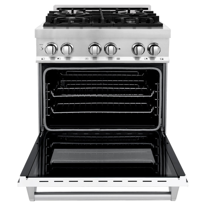 ZLINE 30 in. 4.0 cu. ft. Legacy Dual Fuel Range with 4 Burner Gas Cooktop and Electric Convection Oven in Stainless Steel and White Matte Door (RA-WM-30)