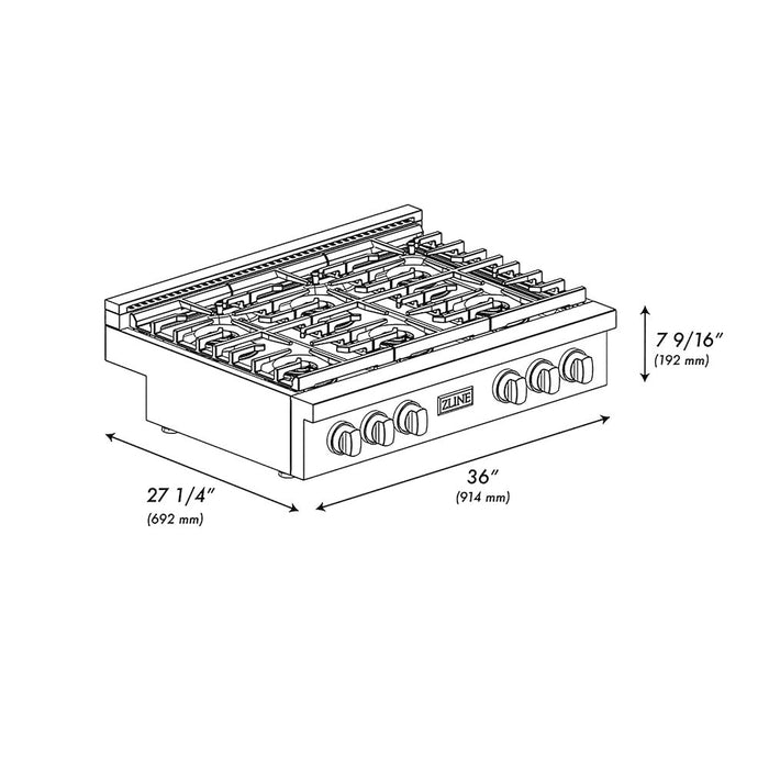 ZLINE 36 in. Paramount Gas Rangetop with 6 Burner DuoPro™ Cooktop in Stainless Steel (PSRT36)