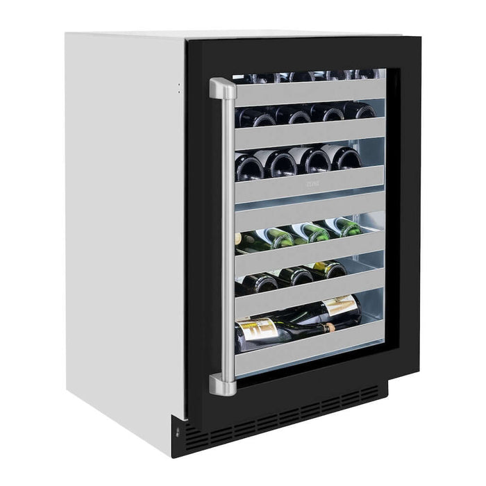 ZLINE 24 in. Touchstone Dual Zone 44 Bottle Wine Cooler with Black Matte Glass Door (RWDO-BLM-24)