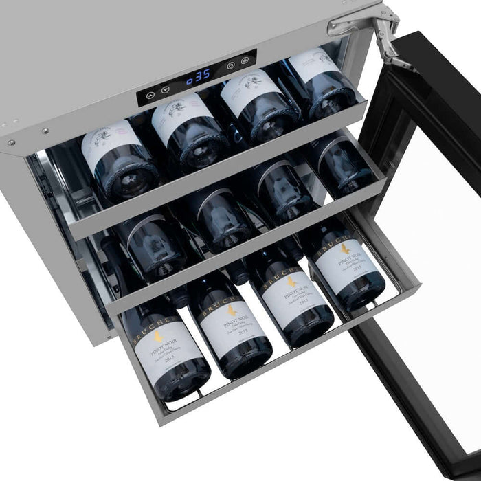 ZLINE 24 in. Touchstone Dual Zone 44 Bottle Wine Cooler with Black Stainless Steel Glass Door (RWDO-BS-24)