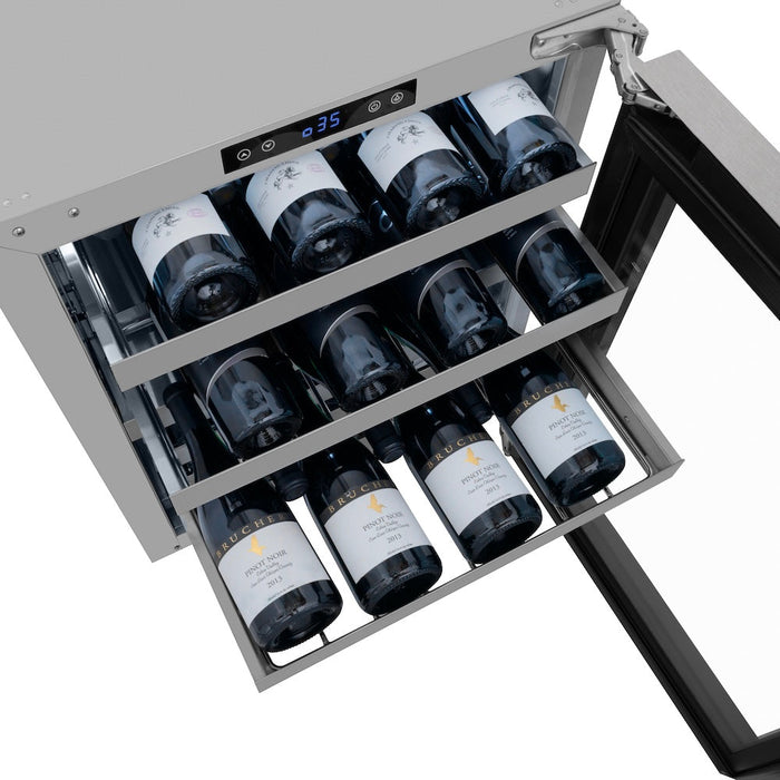 ZLINE 24 in. Touchstone Dual Zone 44 Bottle Wine Cooler with Satin Stainless Steel Glass Door (RWDO-SN-24)