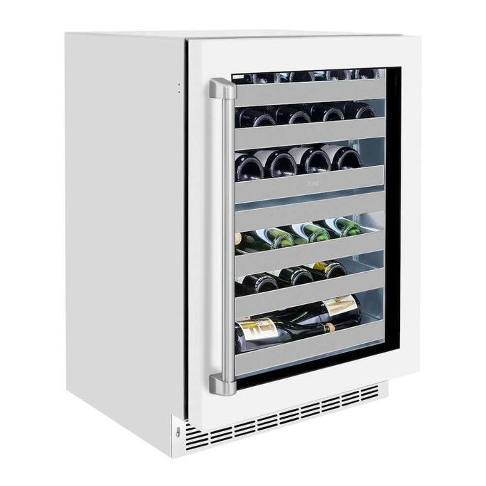 ZLINE 24 in. Touchstone Dual Zone 44 Bottle Wine Cooler with White Matte Glass Door (RWDO-WM-24)