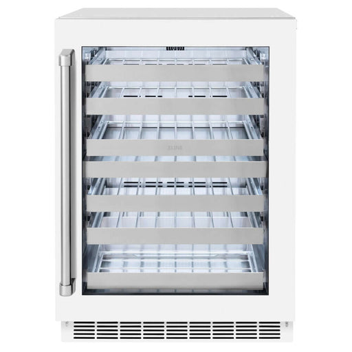 ZLINE 24 in. Touchstone Dual Zone 44 Bottle Wine Cooler with White Matte Glass Door (RWDO-WM-24)