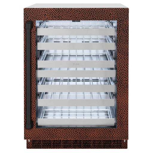 ZLINE 24 in. Touchstone Dual Zone 44 Bottle Wine Cooler with Hand Hammered Copper Glass Door (RWDO-HH-24)