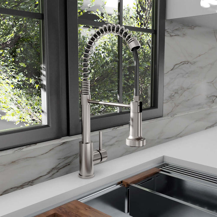 ZLINE Palisades Pull Down Spring Spray Wand Kitchen Faucet in Brushed Nickel (RBCN2-KF-BN)